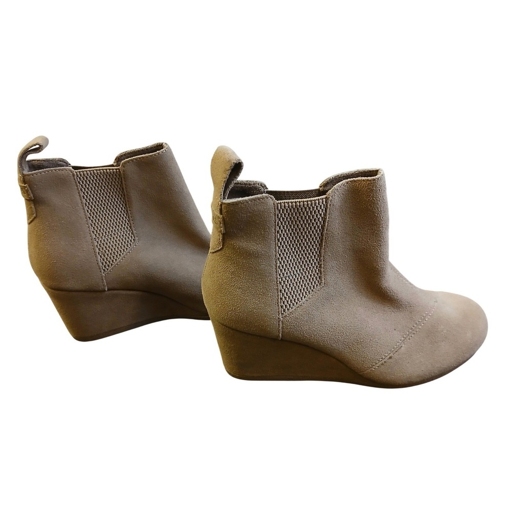 TOMS Leila Tan Suede Wedge Ankle Booties Womens 6.5 Pull On Round Toe Boots - Picture 8 of 13